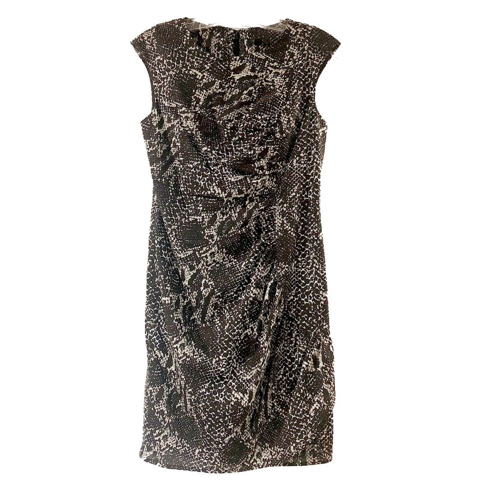 Ann Taylor Black and Nude Beige Sleeveless Snake Print Sheath Dress Size 0